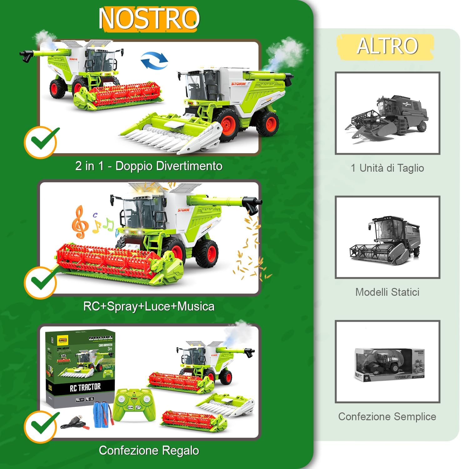 Thumbnail 2 de PENGBU RC Mietitrebbia Giocattolo Telecomandata 2,4 GHz con Spruzzi, Luce e Suono per Bambini 3–6 Anni