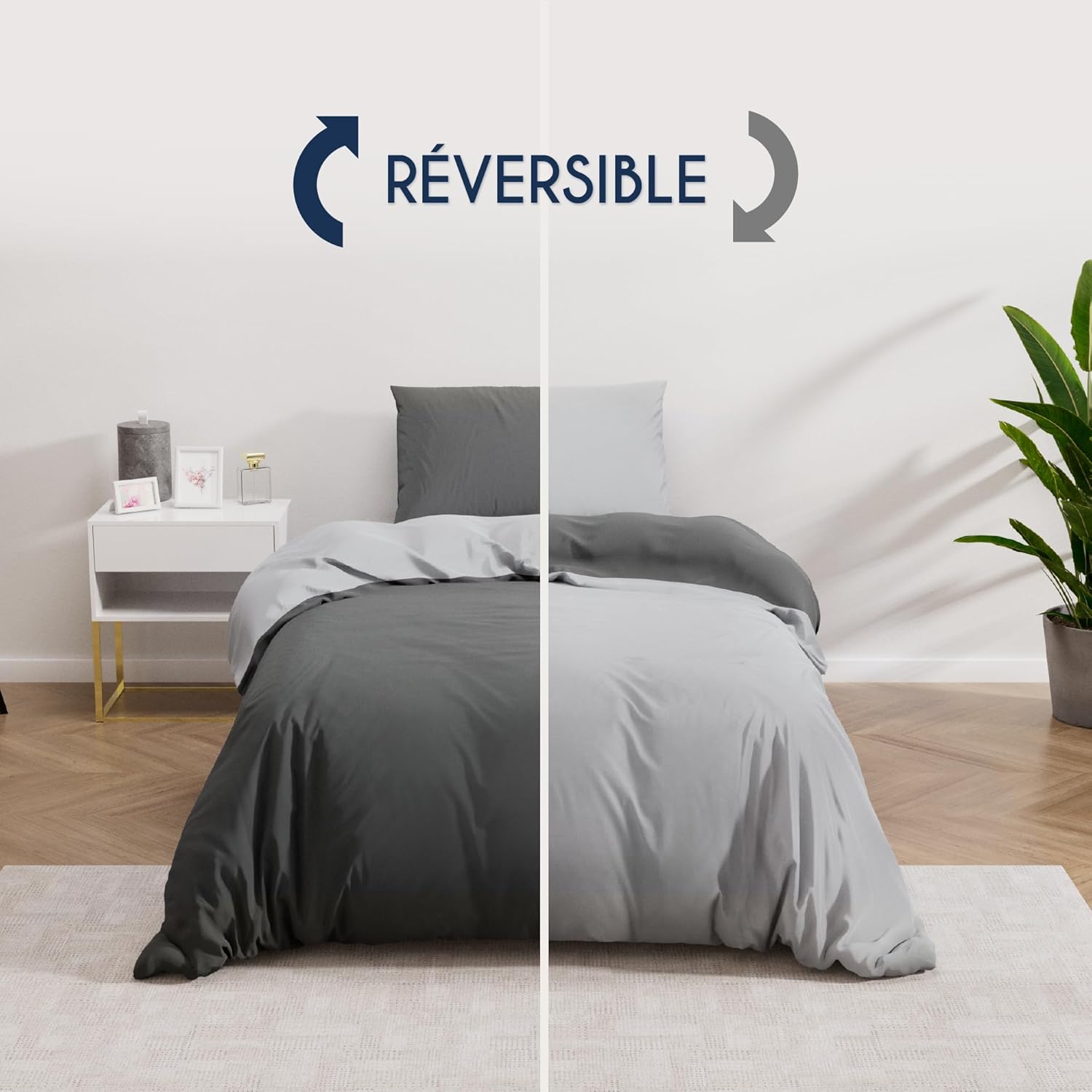 Thumbnail 3 de Dreamzie Parure de couette 140x200 cm en microfibre gris (1 taie 65x65 cm) certifiée Oeko-Tex
