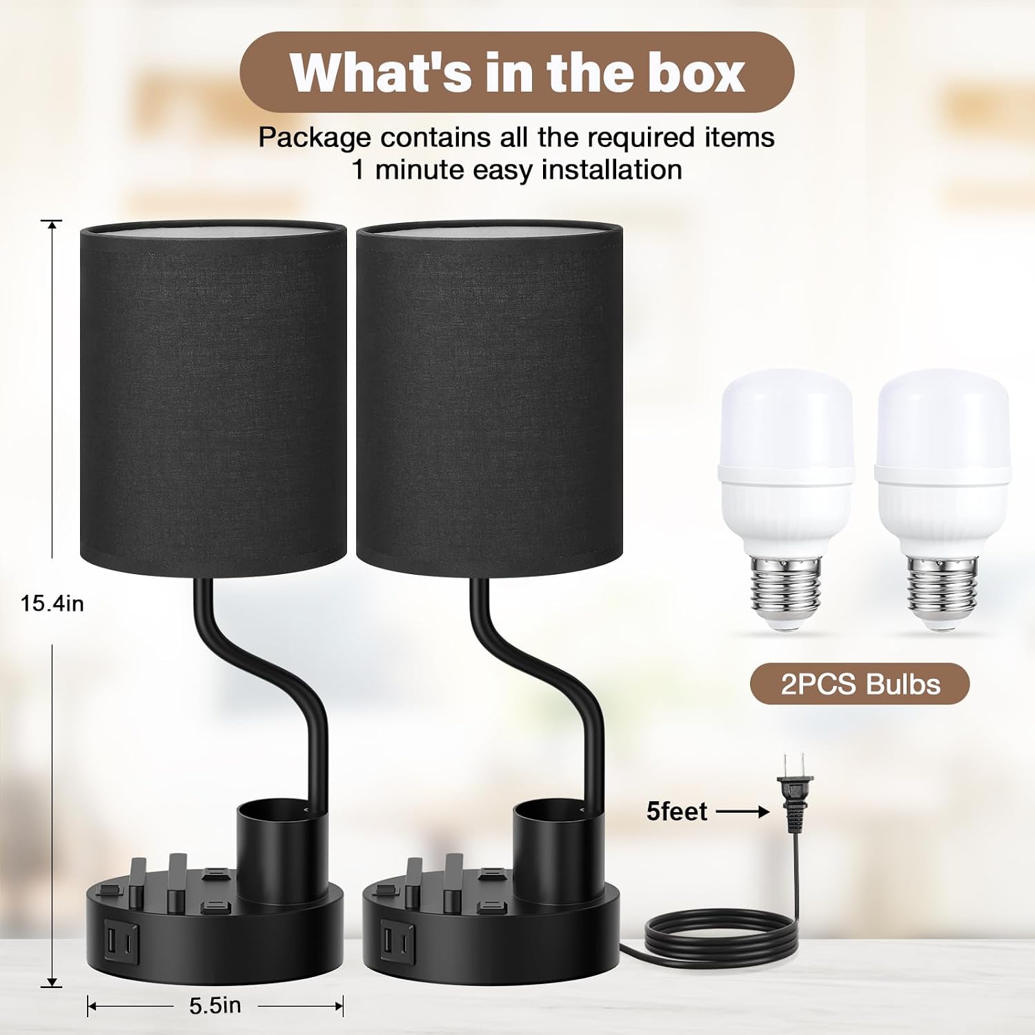 Detalle de Fenmzee Lamps 23 Bedside Table Lamps, Set of 2, with USB-A/C and 3 Color Temperatures