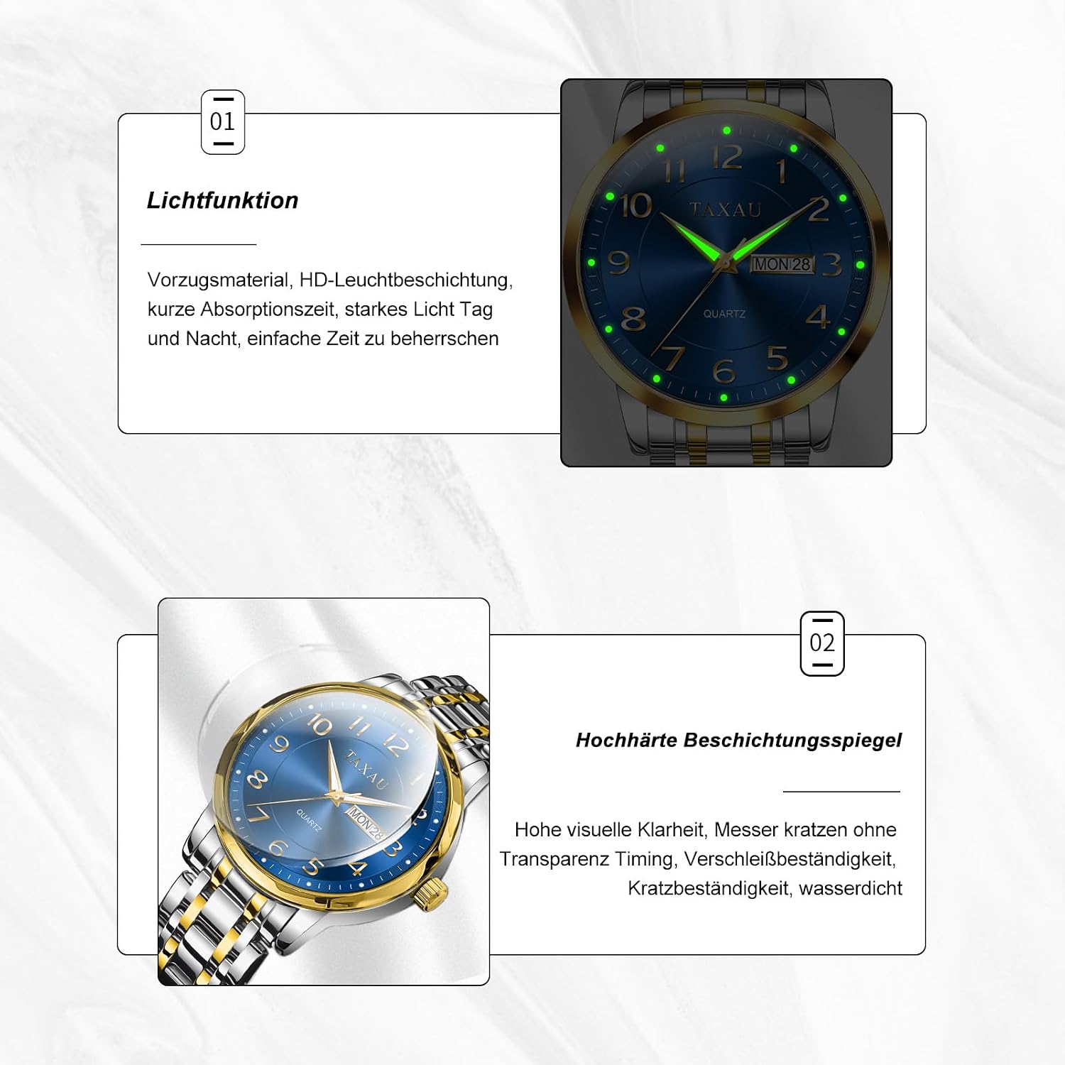 Detalle 2 de Taxau Herrenuhr Silber Edelstahl 41 mm
