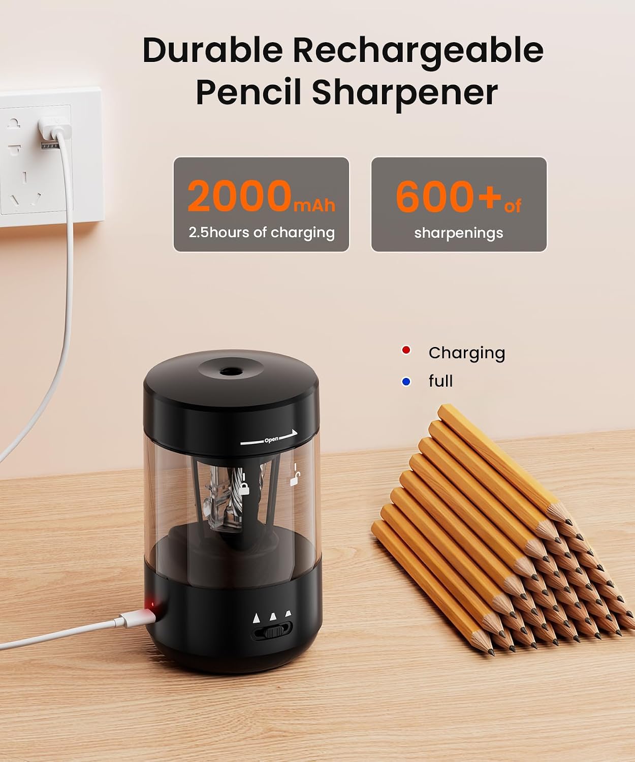 Detalle de Prolixity Electric Pencil Sharpener for Classroom, Fully Automatic (Black)