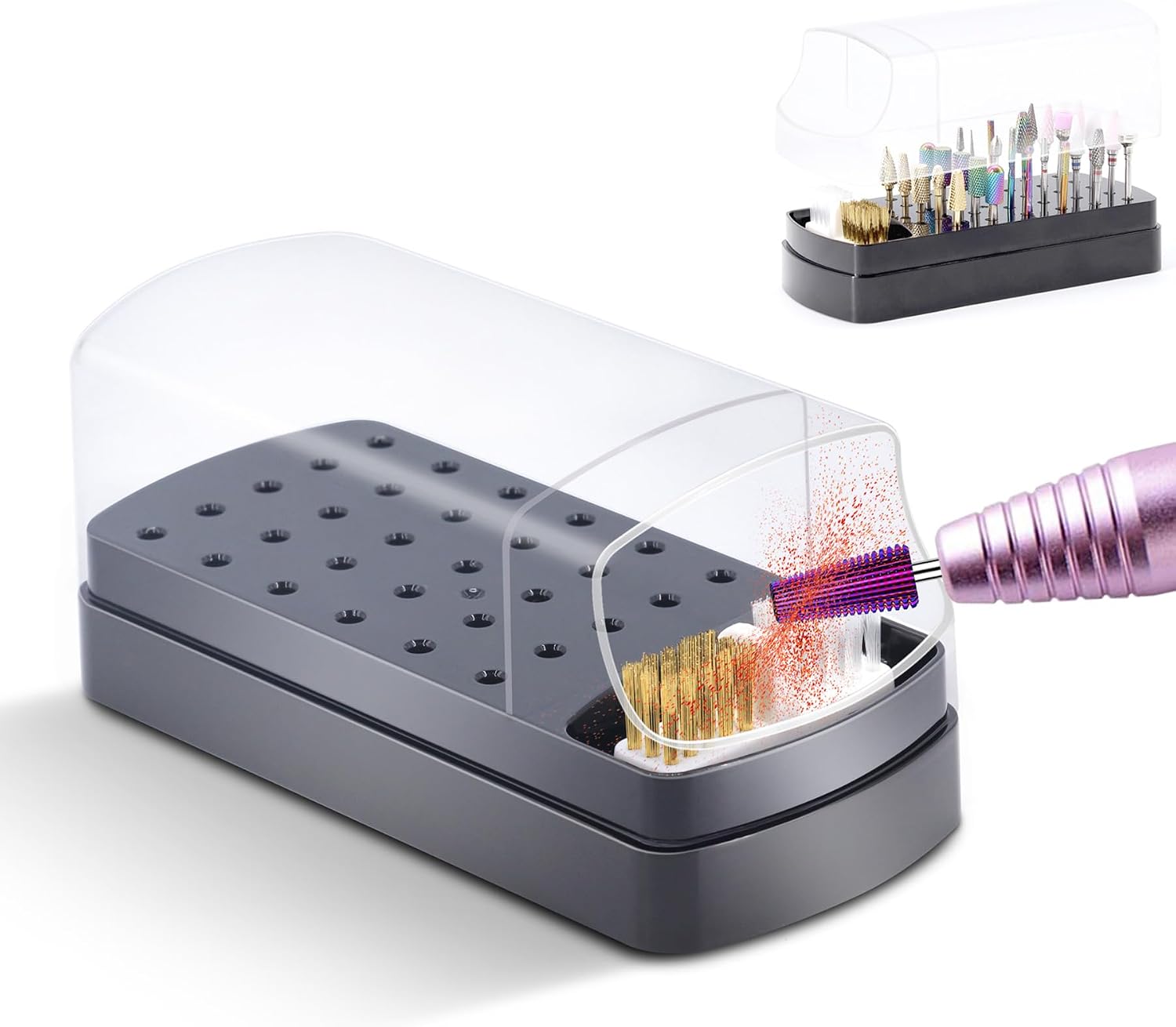 Nail Drill Bits Holder with Cleaner, 30 holes