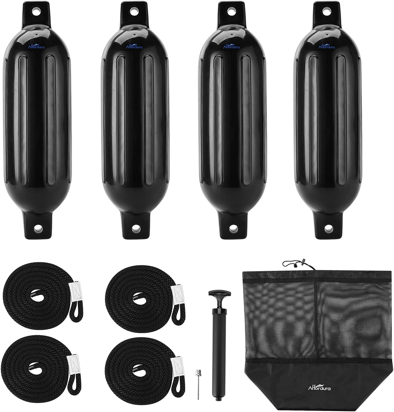 Detalle de Affordura Boat Fender 4 Pack with 4 Ropes — 5.5 Inch Inflatable Boat Bumpers Kit