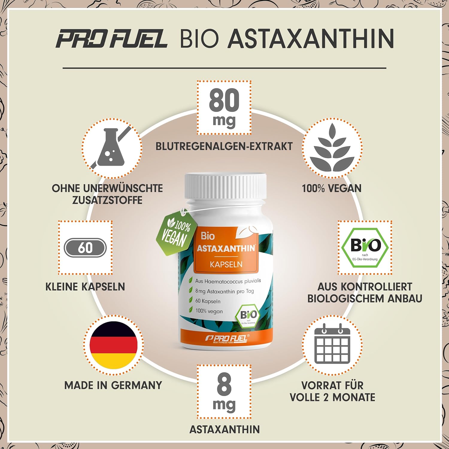 Detalle 2 de BIO Astaxanthin-Kapseln 60x hochdosiert 8 mg pro Kapsel
