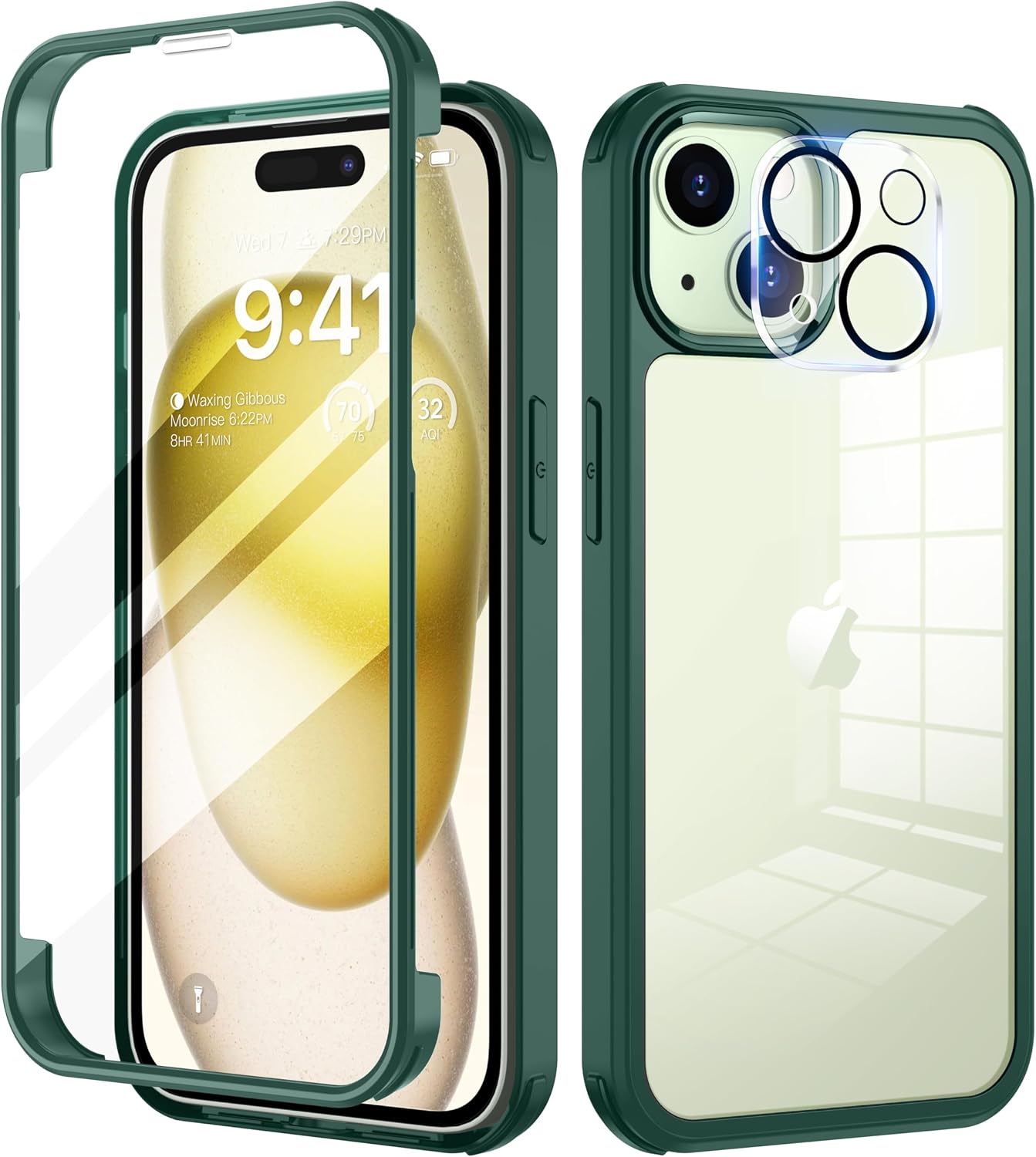 Detalle de seacosmo Coque pour iPhone 15 Plus 6,7 Pouces – Protection intégrale verte avec verre trempé et bumper robuste