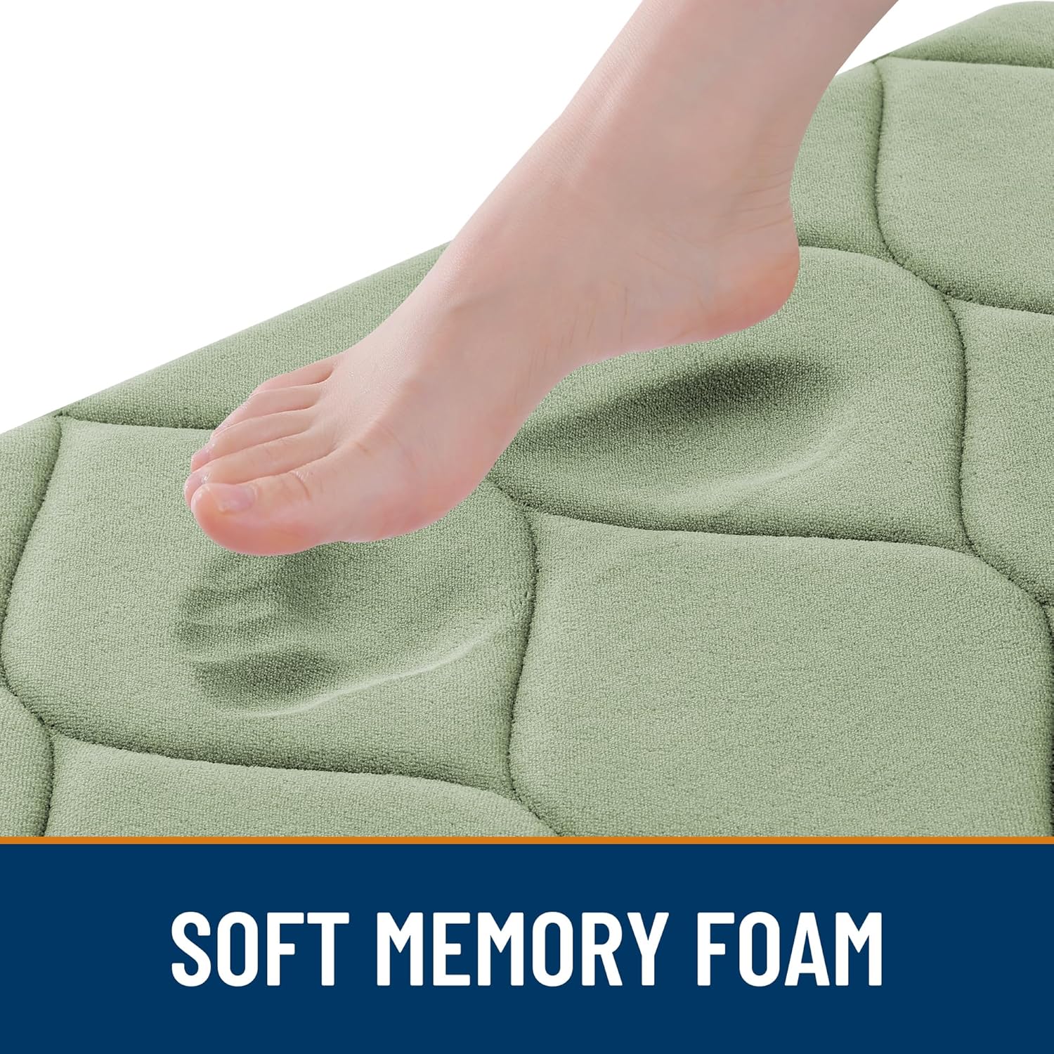 Detalle de Smiry Memory Foam Bath Mat 36"x24" in Sage Green — Ultra Soft Non-Slip, Quick-Dry & Machine Washable