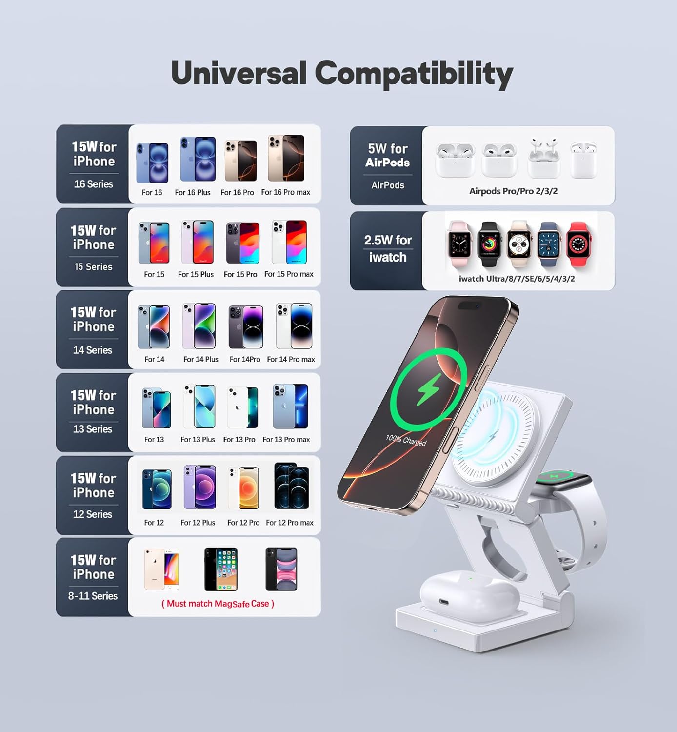 Thumbnail 6 de Foldable Magnetic 3‑in‑1 Wireless Charging Station 18W