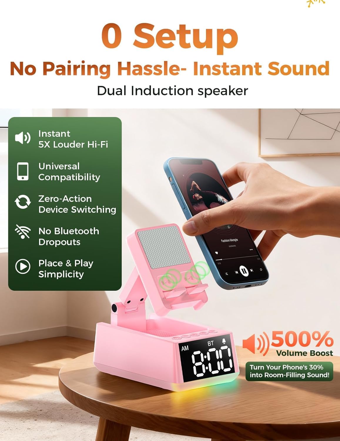 Thumbnail 2 de BBL Gift for Men & Women: Portable Induction Speaker with Stand, Clock and No-Bluetooth Instant Sound
