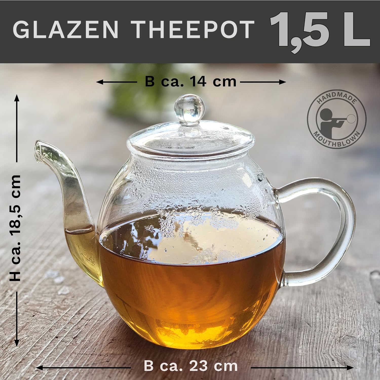 Detalle 2 de Creano 298 glazen theepot 1,5 liter met zeef, glazen deksel en druppelvrije schenktuit