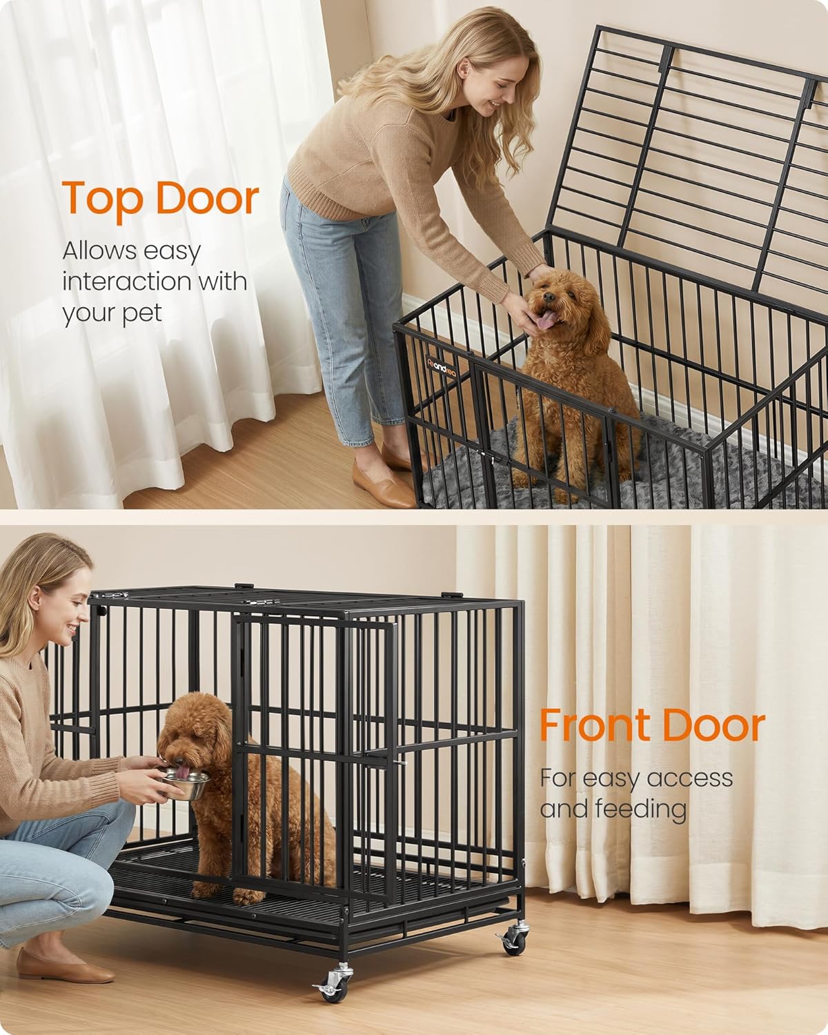 Thumbnail 6 de Feandrea Heavy-Duty Dog Crate, 5-Minute Quick Assembly, Foldable Kennel with Lockable Wheels
