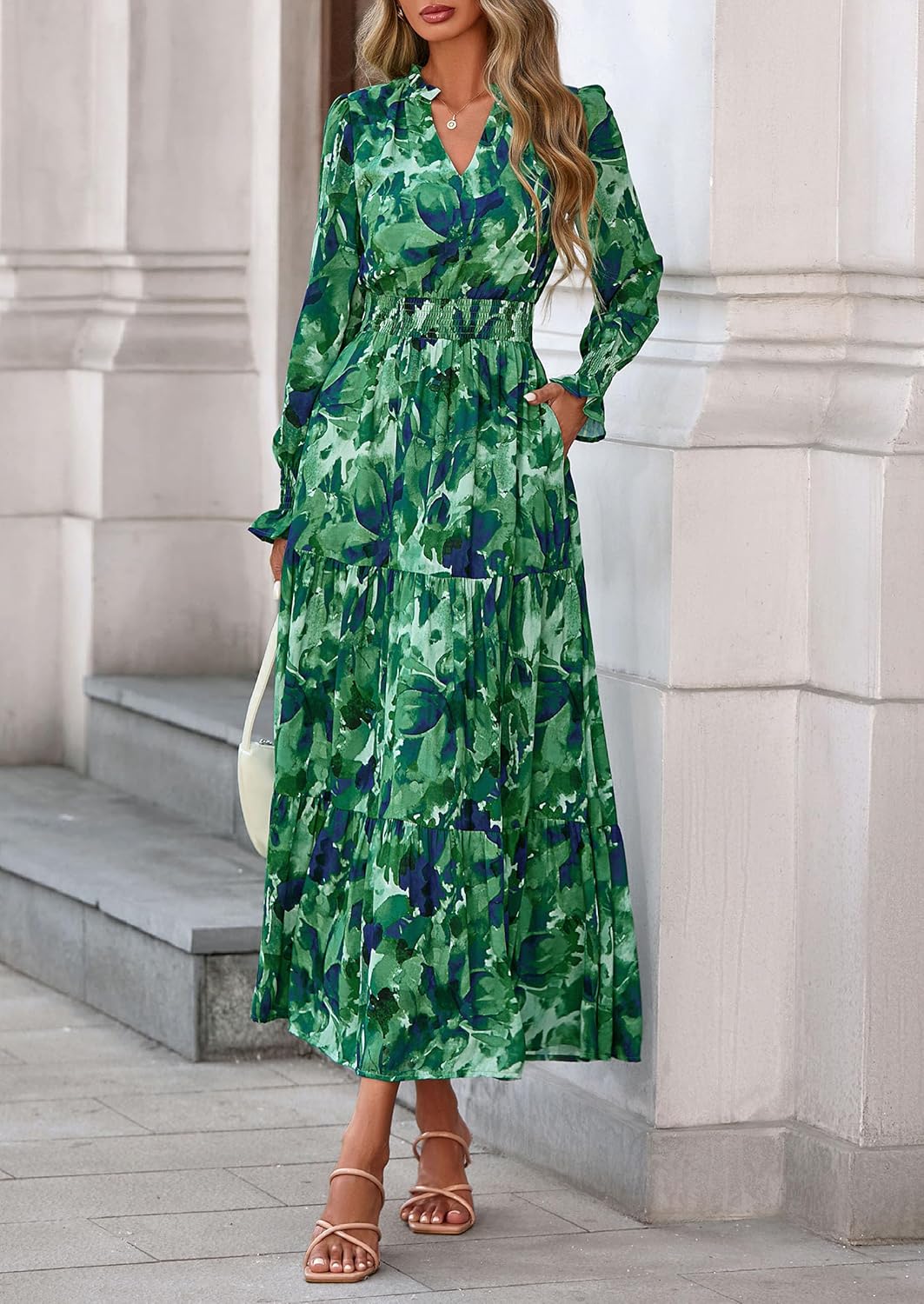 Thumbnail 1 de PRETTYGARDEN Women's Floral Maxi Dress: 2026 Fall Long Sleeve V-Neck Boho A-Line Maxi