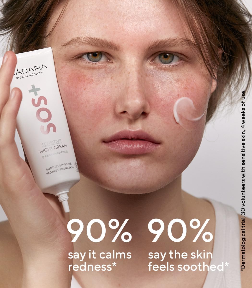 Detalle de MÁDARA Organic Skincare Crème de nuit SOS+ SENSITIVE 70 ml — Hydratation apaisante pour peaux sensibles sujettes aux rougeurs
