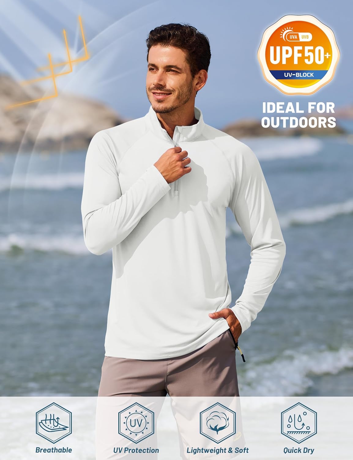 Thumbnail 2 de TACVASEN Herren UV-Schutz Langarm-Rashguard mit 1/4-Reißverschluss (UPF 50+)