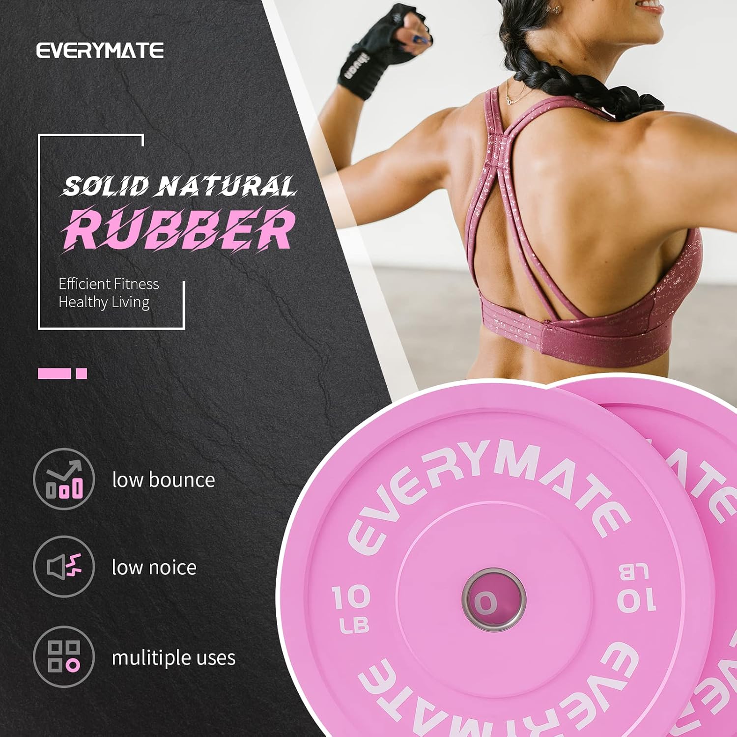 Detalle 2 de EVERYMATE 10LB Pink Bumper Plates Set, Fractional Olympic Plates with Steel Inserts