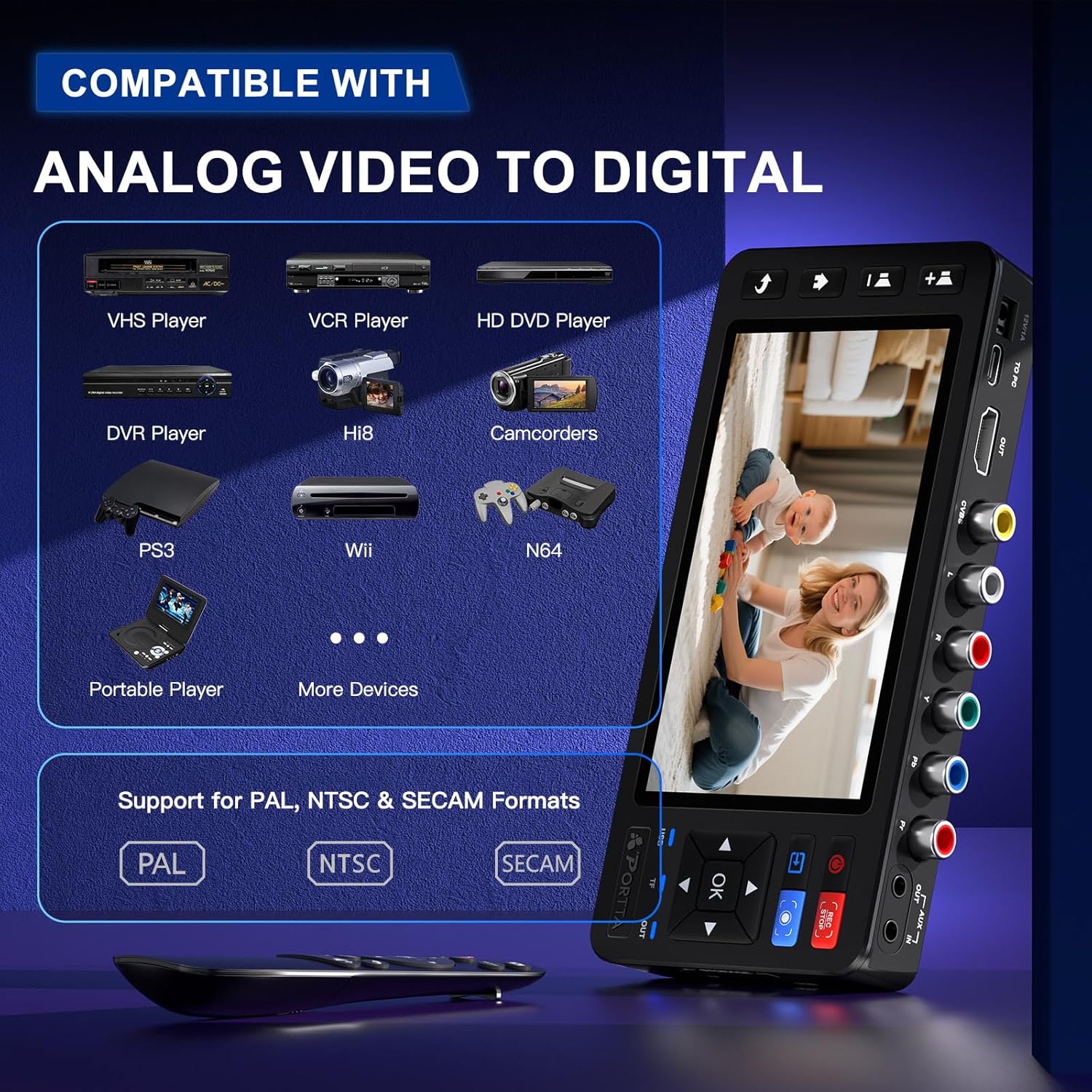 Thumbnail 4 de PORTTA VD22P VHS to Digital Converter with 5-inch HD Screen (VCR/VHS/Hi8/Mini DV to MP4)