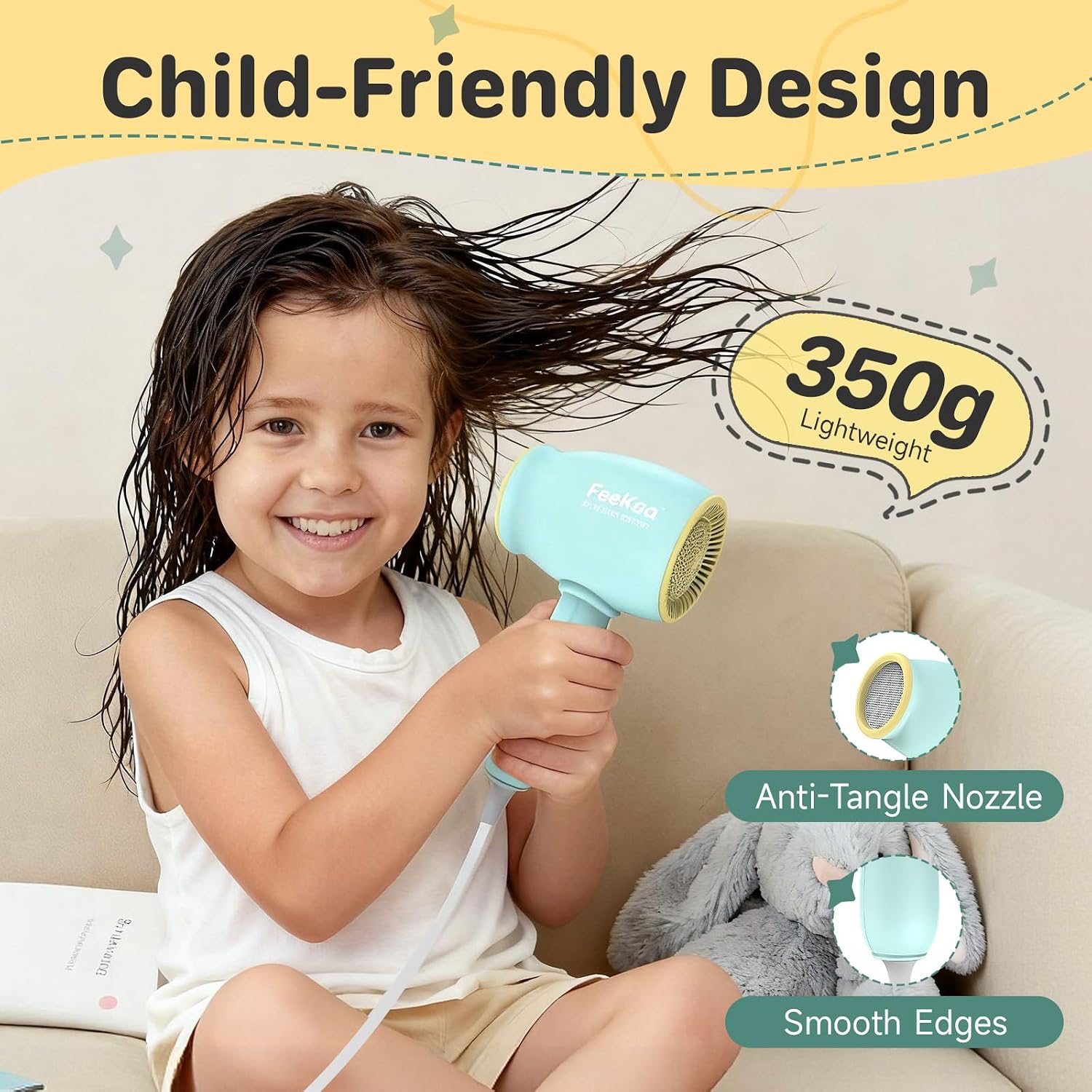 Detalle de Feekaa Kids Hair Dryer 550W for Children 🎀
