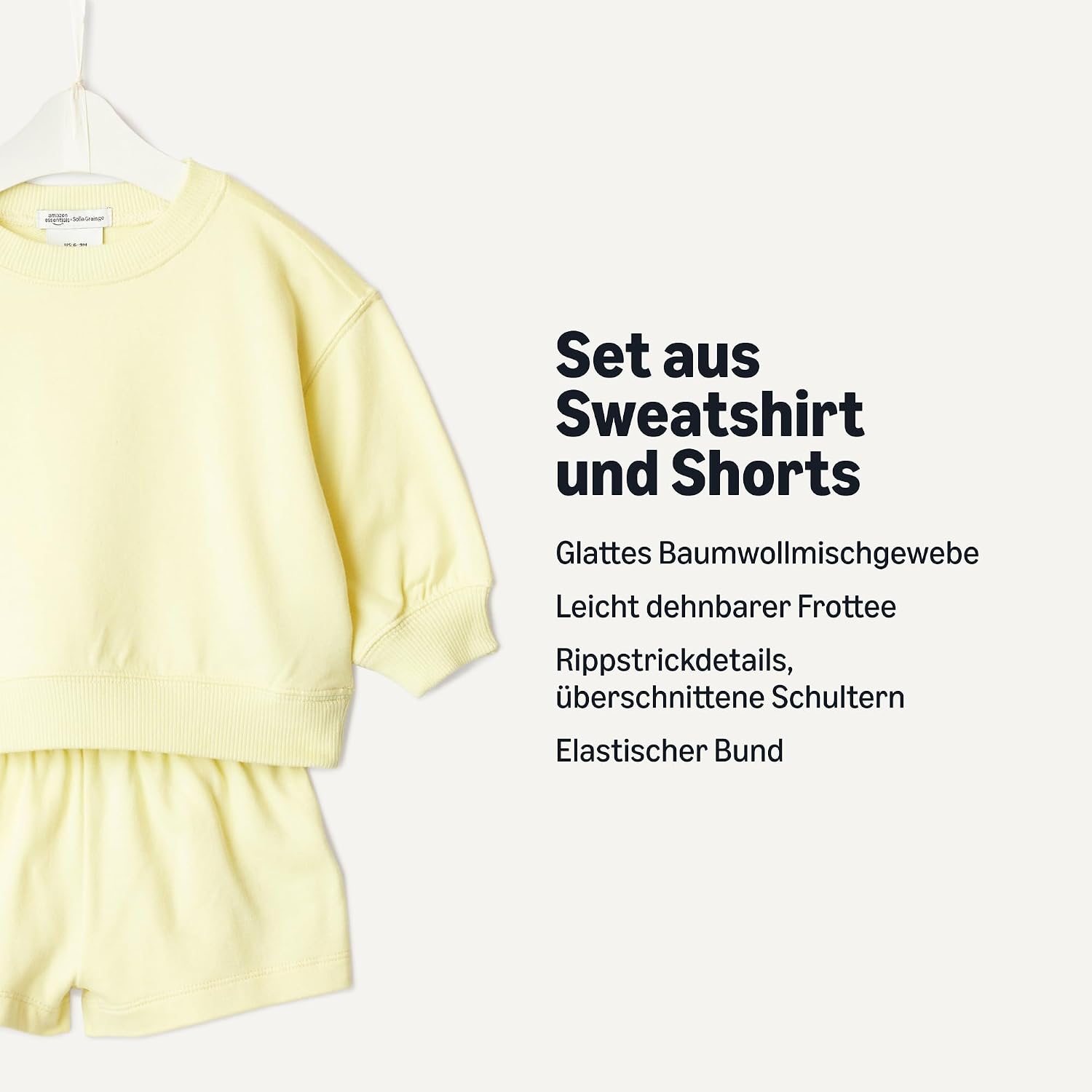 Detalle de Amazon Essentials x Sofia Grainge Baby- und Kleinkinder-Set aus French Terry (Sweatshirt & Shorts)