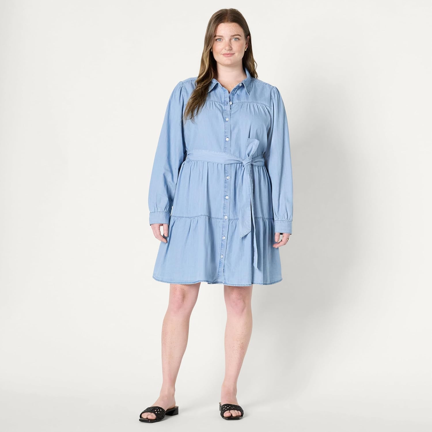 Thumbnail 5 de Amazon Essentials Damen Fit-and-Flare Jeanshemdkleid aus Chambray – gestreift, langarm