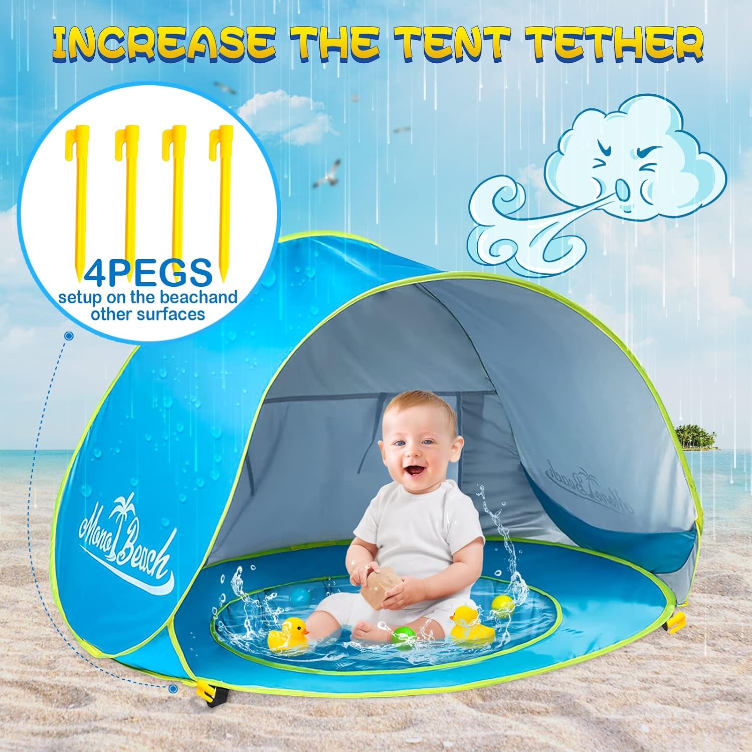 Thumbnail 4 de Monobeach Baby Beach Tent Pop Up Portable Shade Pool (UV Protection) for Infants