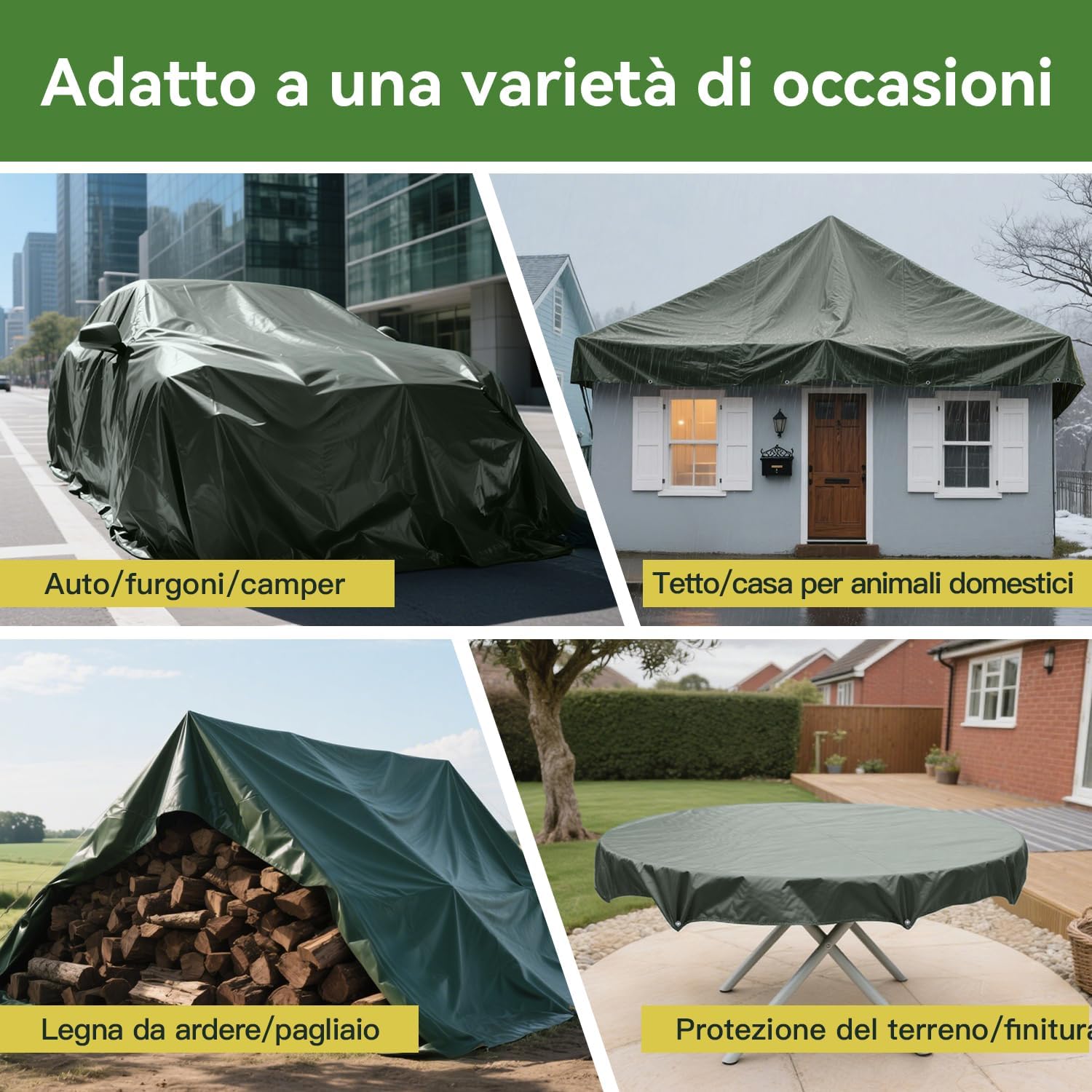 Thumbnail 6 de COVALL telo telone 2x2 m impermeabile esterno in HDPE (verde scuro/nero) 130 g/m²