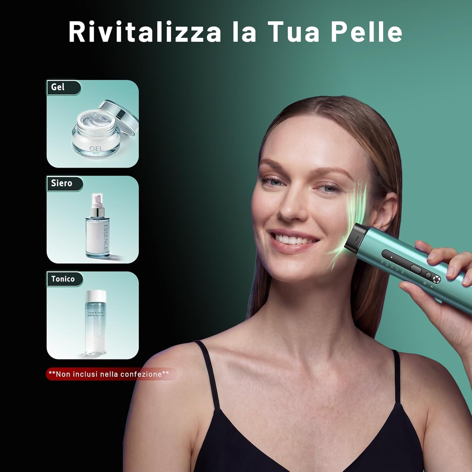 Detalle de Radiofrequenza Viso Professionale con Microcorrente e LED – Massaggiatore Viso e Collo (verde)