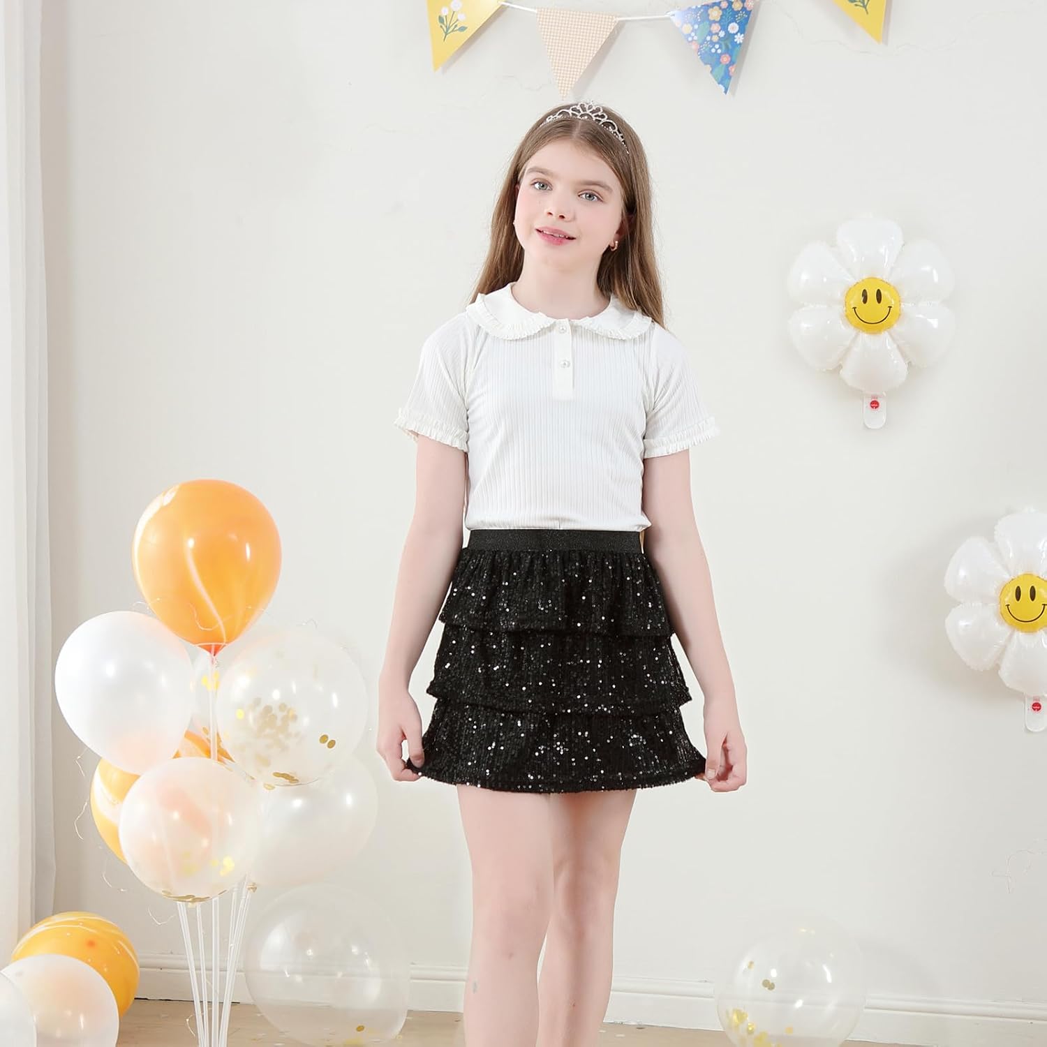 Thumbnail 1 de Bezioner Girls Sequin Skirt: Layered Glitter Skater Skirt for 5–14 Years