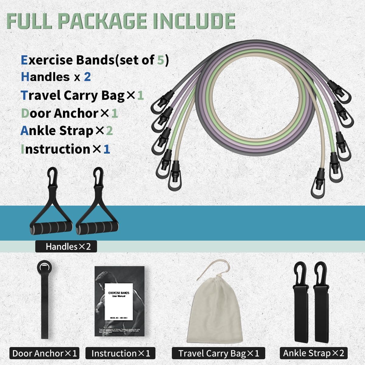 Thumbnail 1 de VEICK Resistance Bands with Handles – Multi‑level Home Workout Set