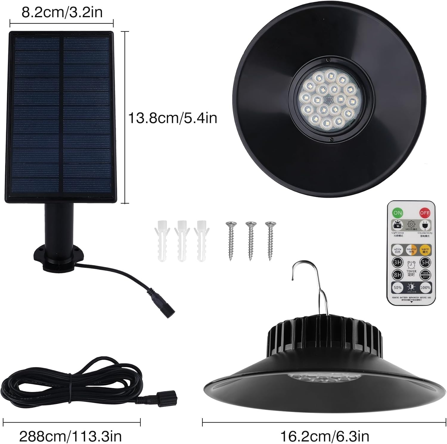 Detalle de NATPOW Solar Hängelampe Außen – 2er-Set, 3 Farbtemperaturen, Fernbedienung, IP65