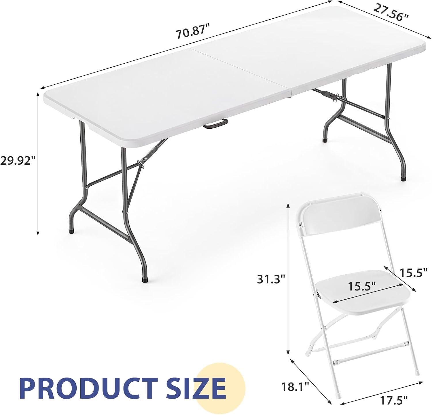 Detalle de DUMOS DM-ZDZ6FT-ZDY6P-WT Folding Picnic Table Set, 6 Chairs, White