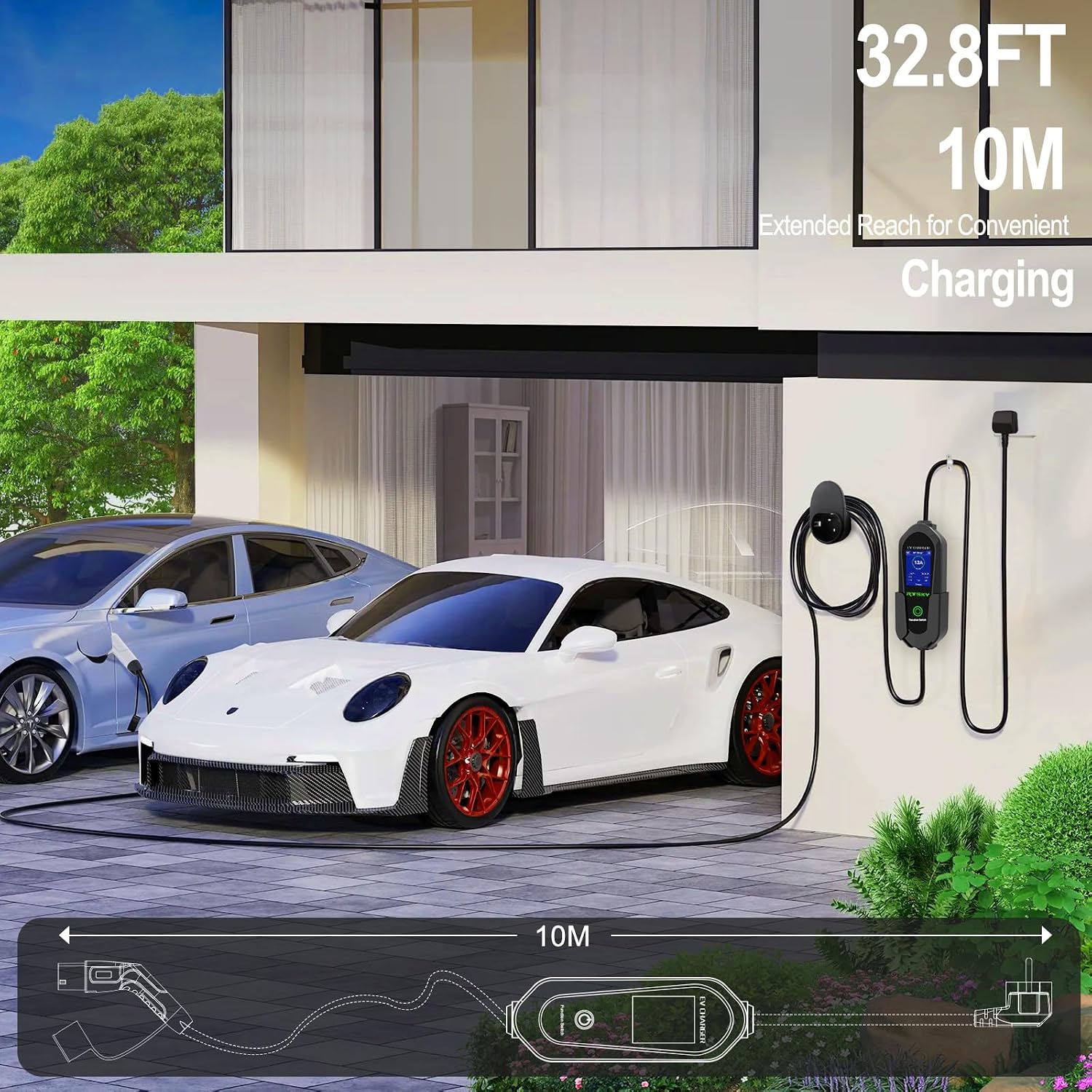 Detalle de RTSKY EV Charger 8m 3 kW Type 2 to UK Plug