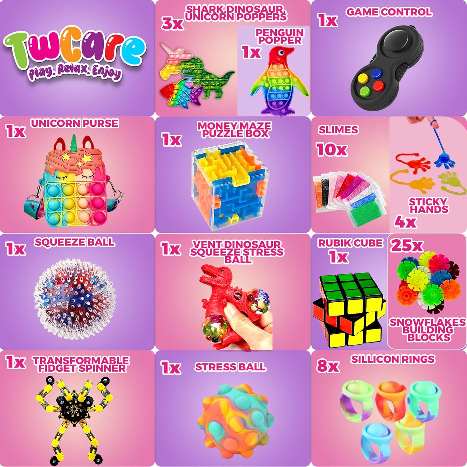 Detalle 2 de 120 Pcs Fidget Toys Pack Sensory Pop, Slime, Spinner & More for Kids and Adults