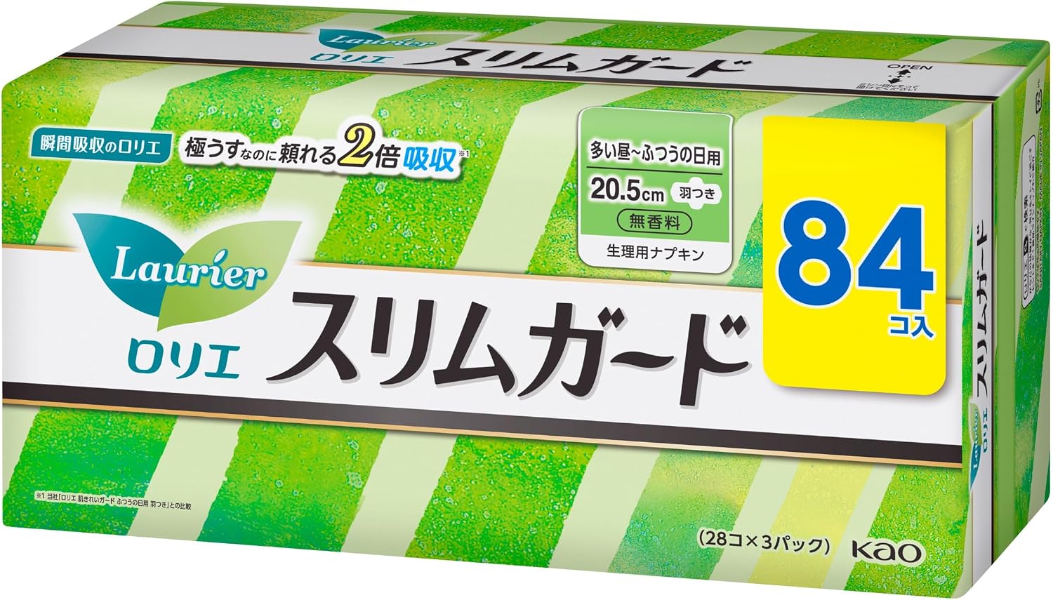 Detalle de ロリエ スリムガード 多い昼~ふつうの日用 羽つき 20.5cm 84個入
