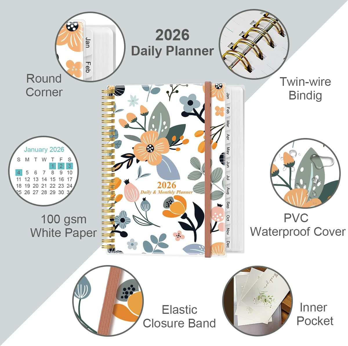Detalle 2 de 2026 Daily & Monthly Planner ⚙