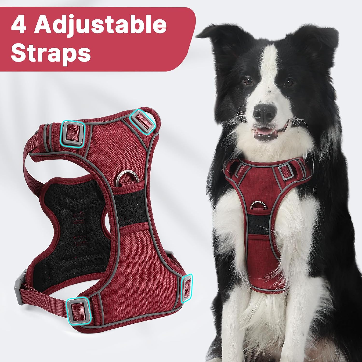 Detalle de Belababy Large Dog Harness (Anti-Pull) with Soft Padded Handle, Reflective Strips, Red XL