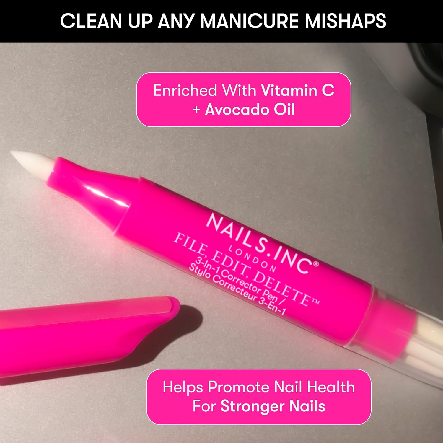 Detalle de Nails Inc File, Edit, Delete 3-in-1 Corrector Pen – Cuticle pusher & nail shaper with replaceable fine tips