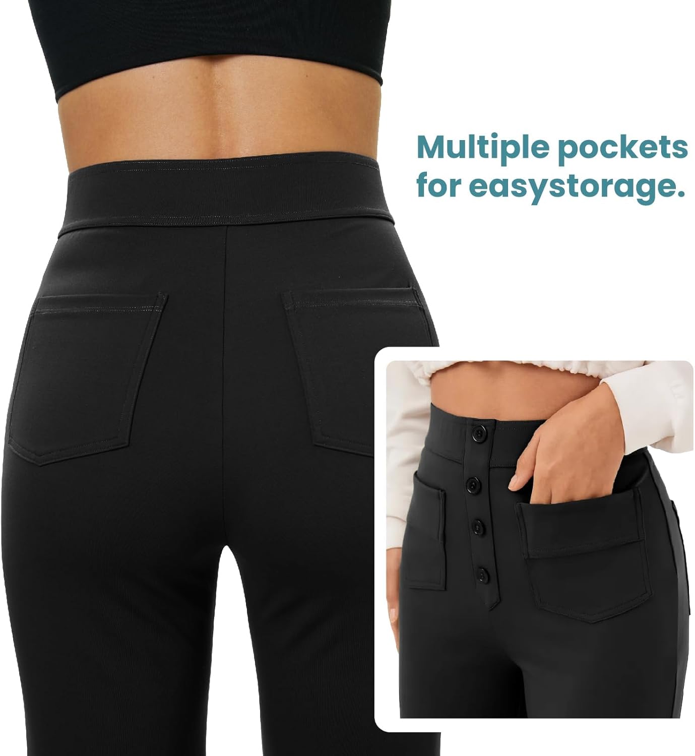 Thumbnail 3 de Glacspyg Yoga – Pantalon de survêtement femme taille haute à poches et bouton, coupe droite