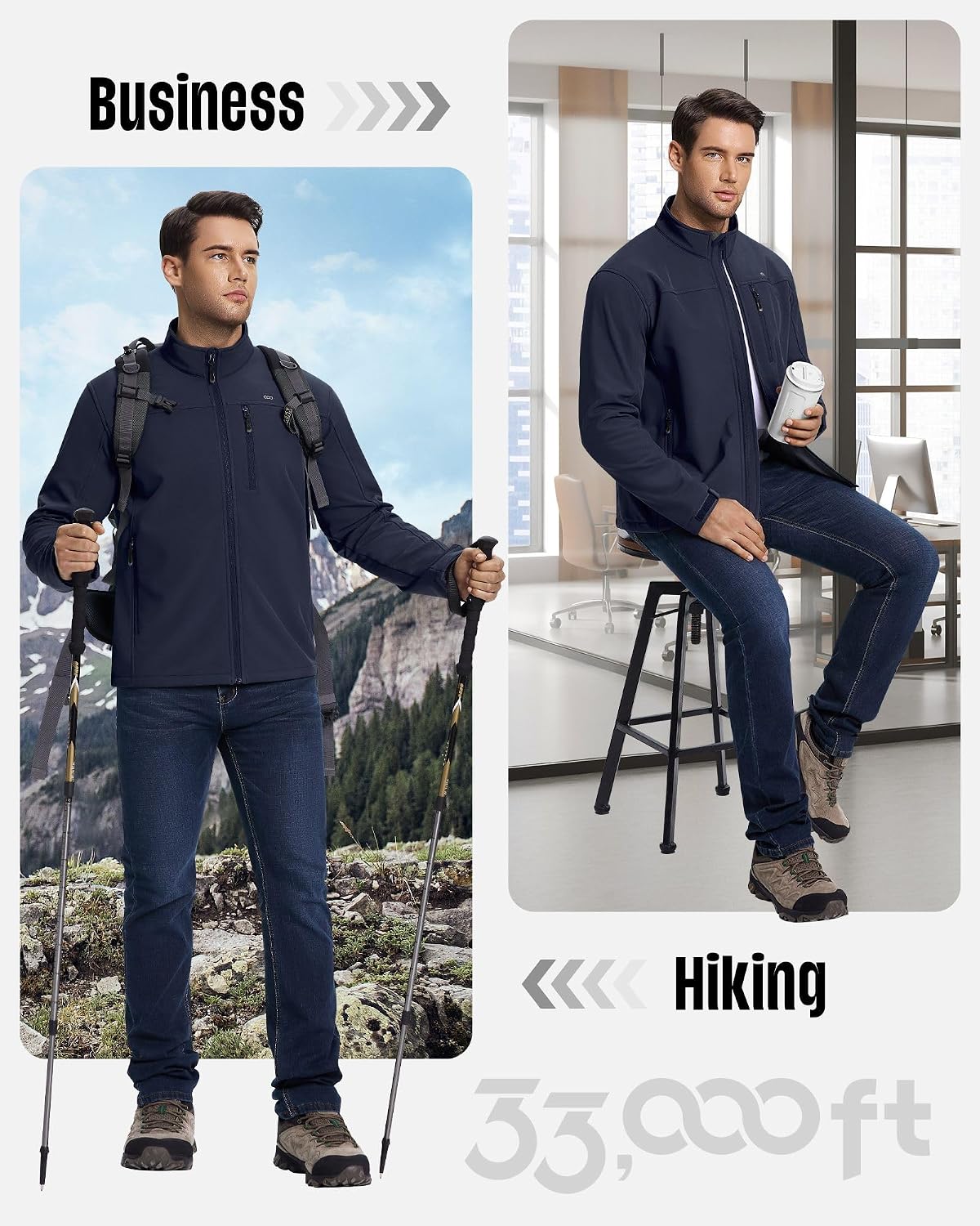 Detalle de 33,000ft Men’s Waterproof Softshell Jacket with Fleece Lining and Zip Pockets