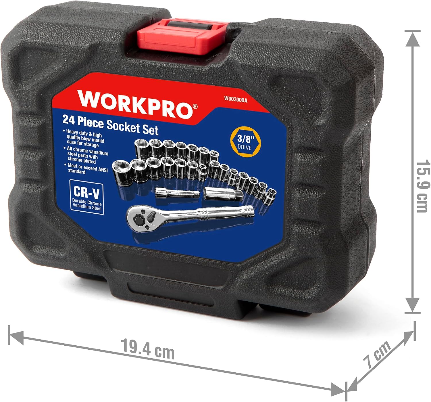 Thumbnail 4 de WORKPRO Coffret Douilles 24 pièces 3/8 Clé à Cliquet