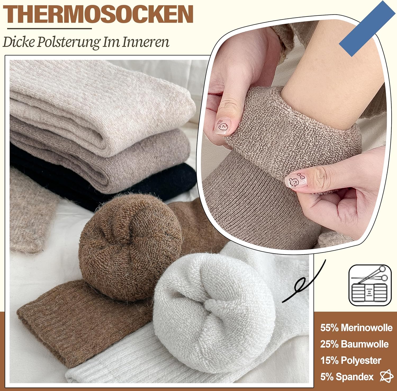 Thumbnail 4 de EBMORE Merino Wollsocken 5 Paar