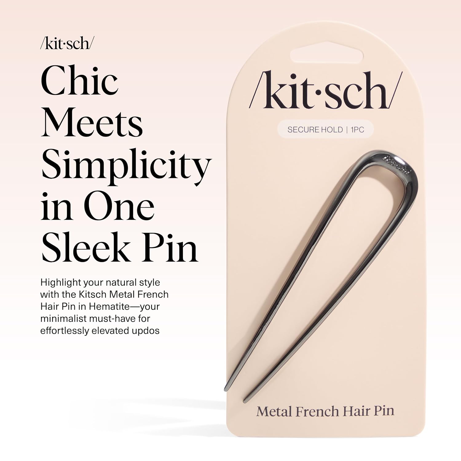 Detalle de Kitsch French Hair Pins for Women – Elegant, Durable U-Shaped Hair Fork (Hematite) for Updos