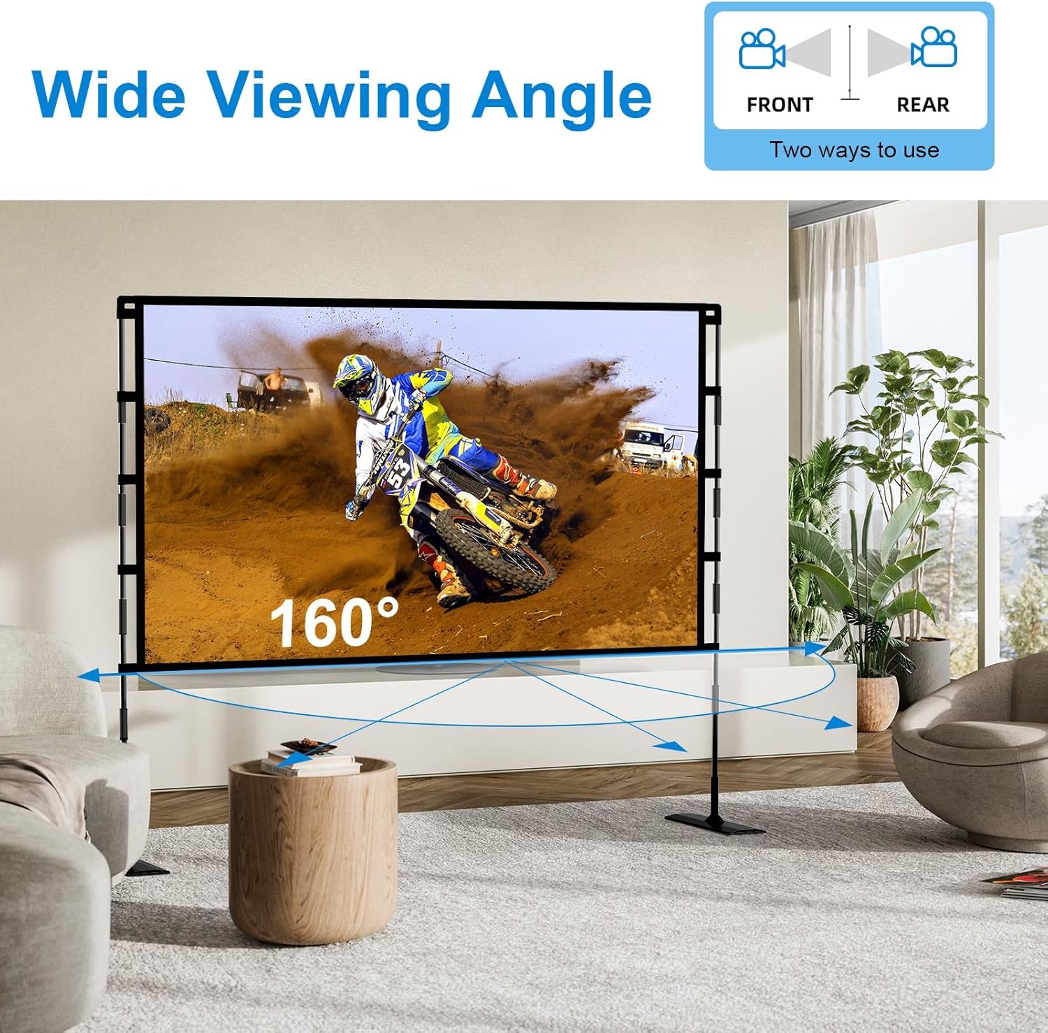 Thumbnail 6 de TOWOND Projector Screen and Stand (100-inch, 16:9) portable front/rear projection setup