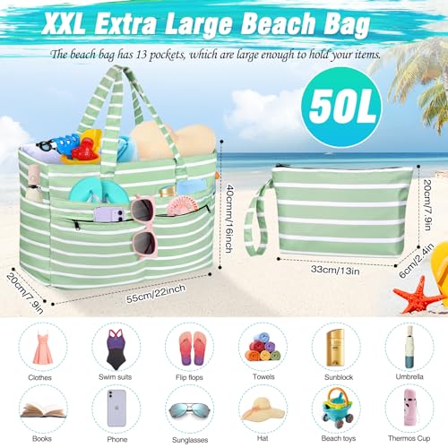 Detalle de WACCET Bolsa de Playa Grande Mujer impermeable con cremallera, 50L, plegable y XXL