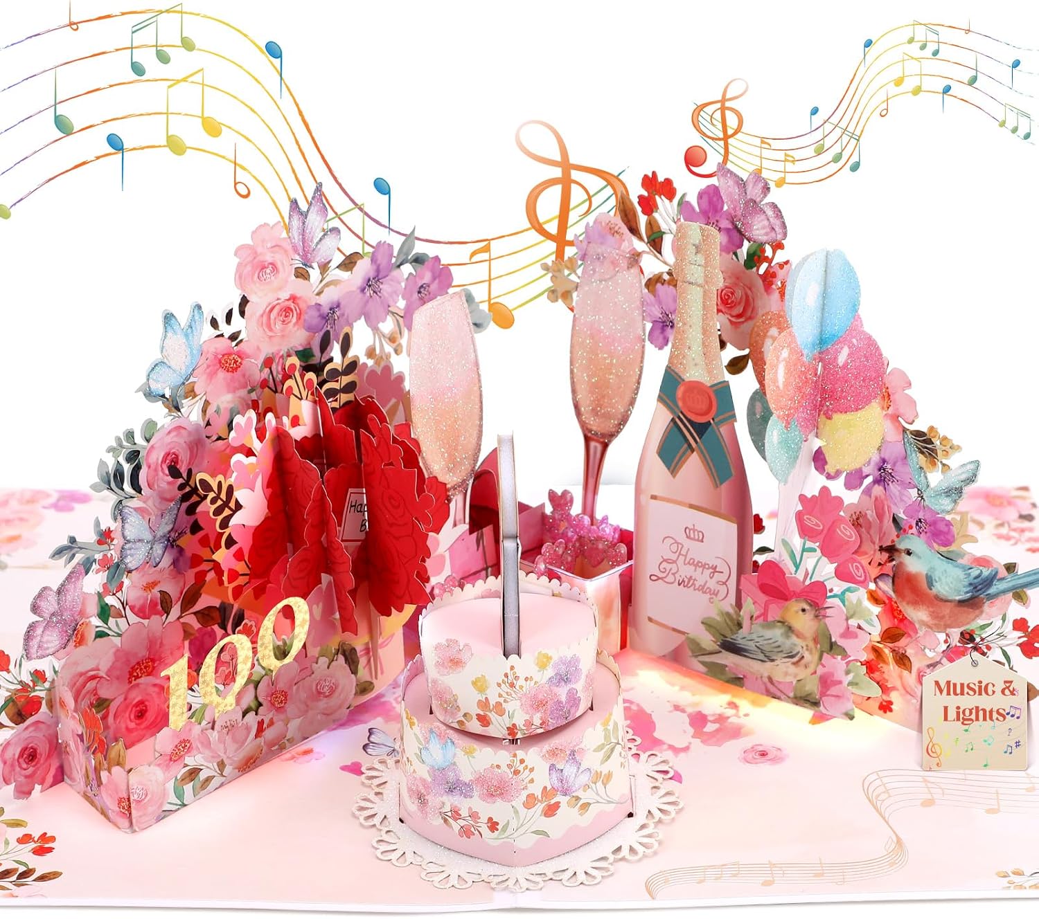 Detalle de Birthday Card, Musical Champagne Pop-Up Card with Blowable Candle & Lights (for Women & Girls, All Ages)