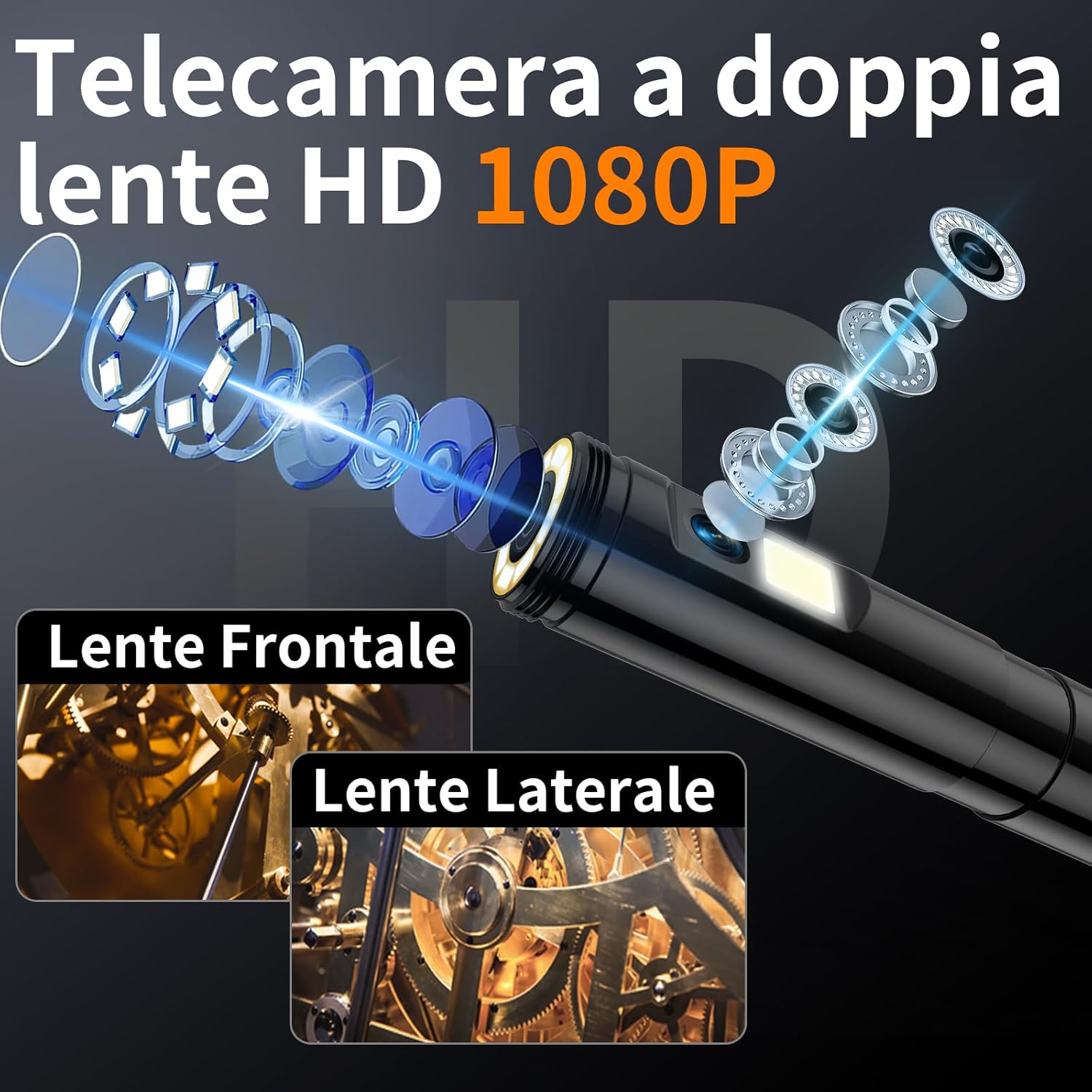 Thumbnail 2 de Telecamera di ispezione endoscopica Ennovor a doppia lente da 5'' IPS: visione HD, LED regolabili e IP67