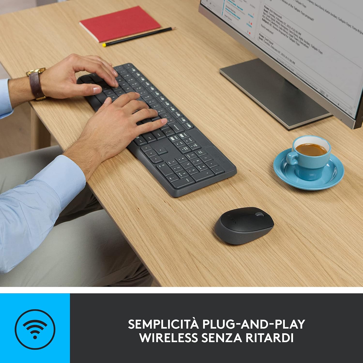 Detalle de Logitech MK235 Combo Tastiera e Mouse Wireless per Windows – Italiano QWERTY Grigio