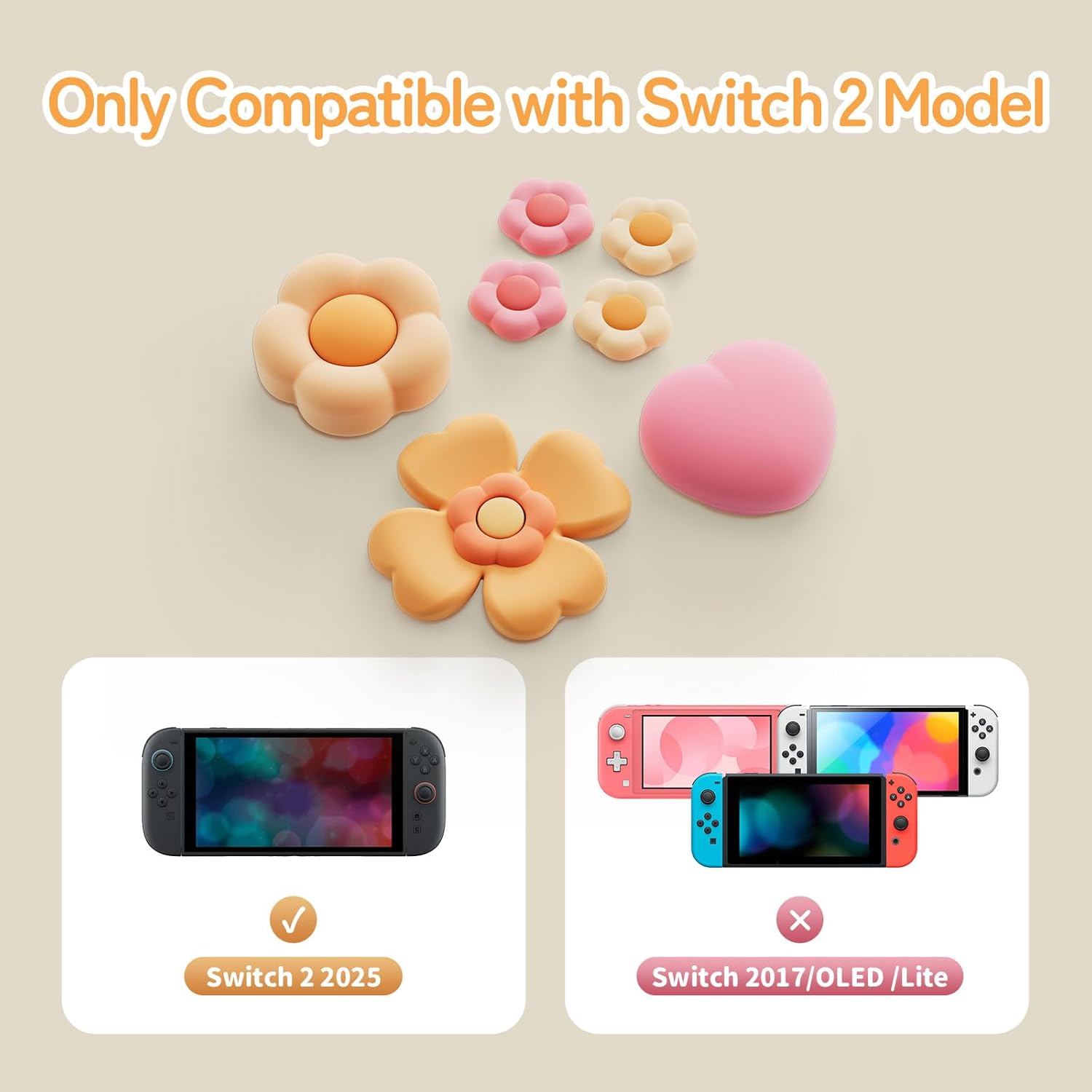 Thumbnail 3 de GeekShare Cross D-Pad Button Caps Thumb Grip Caps Set for Switch 2 (2025) – Heart and Flower