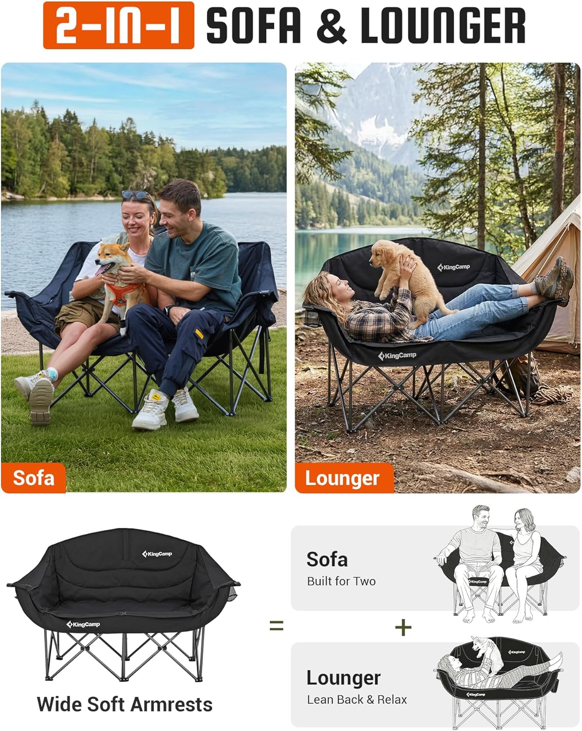 Thumbnail 6 de KingCamp Double Camping Chair: Oversized, Heavy-Duty 660lbs Two-Person Folding Loveseat