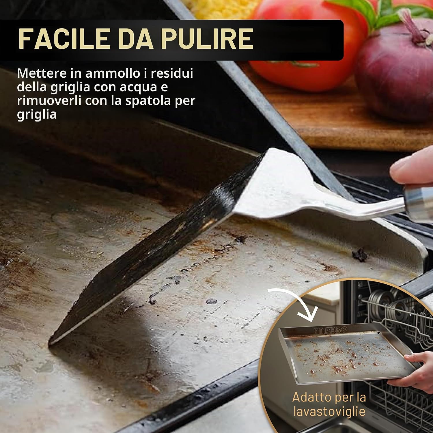 Detalle de AMZBBQ Set Plancha Premium per Weber Genesis 2 e Broil King Imperial & Regal – Plancha in acciaio inox 4,8 mm, 48 x 24,5 cm