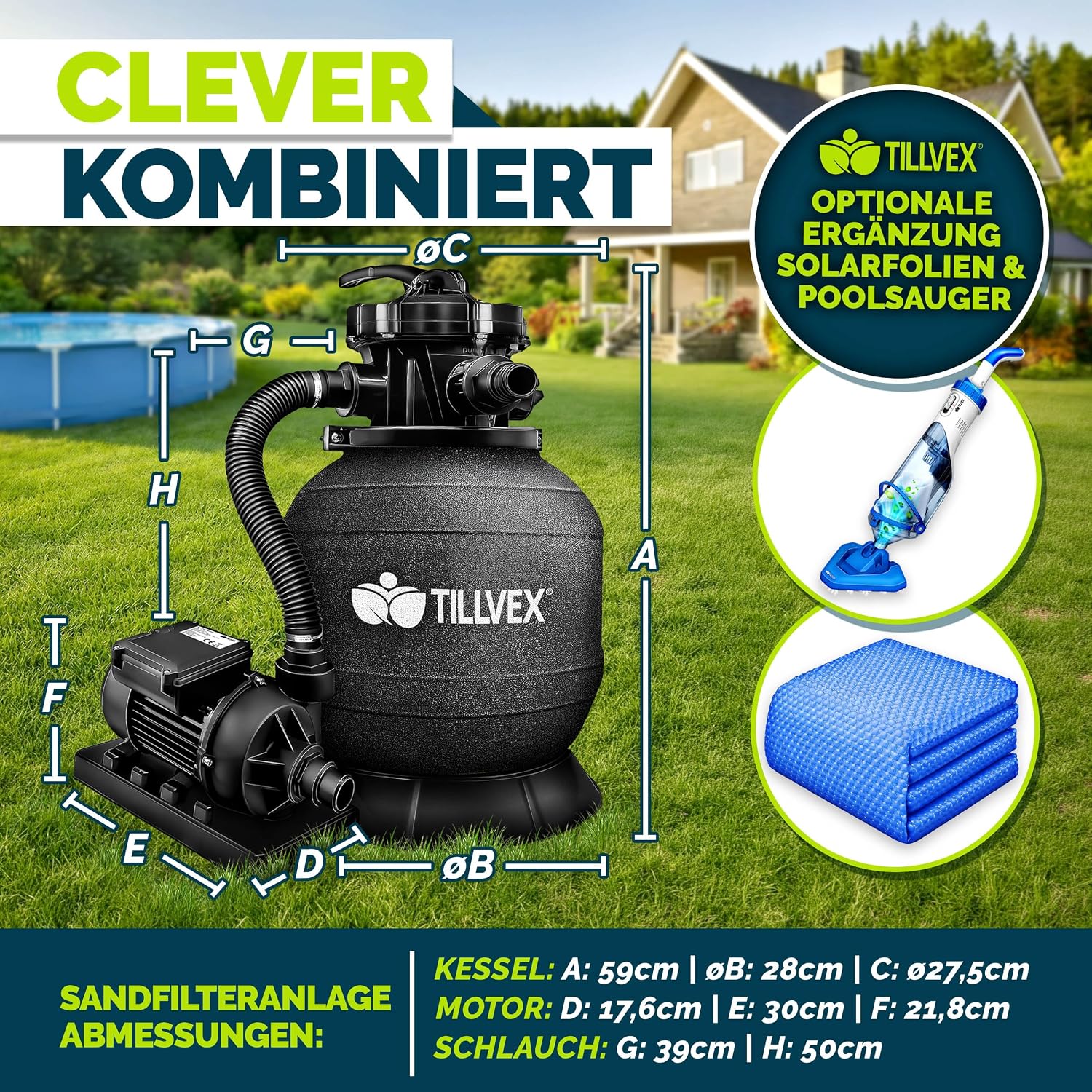 Detalle de tillvex TVSFT7900 zandfiltersysteem 7.900 l/u met 7-wegklep en filterballen