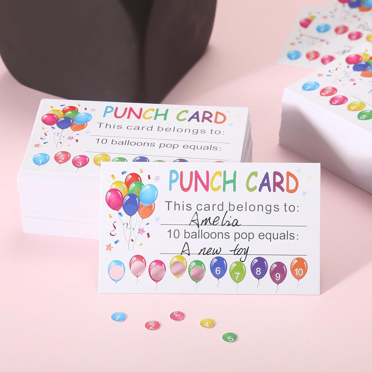 Detalle de ONEDONE ODKPQQ Punch Cards, 200 Paper Balloon Reward Cards with Hole Puncher